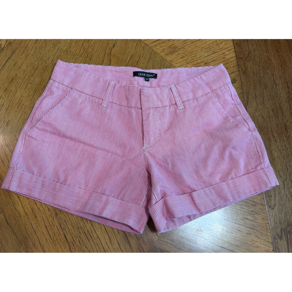 Dear John Womens Shorts Size 27 Pink White Pinstripe Seersucker‎ Cuffed Stretch